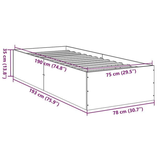 vidaXL Sengeramme uten madrass brun eik 75x190 cm konstruert tre