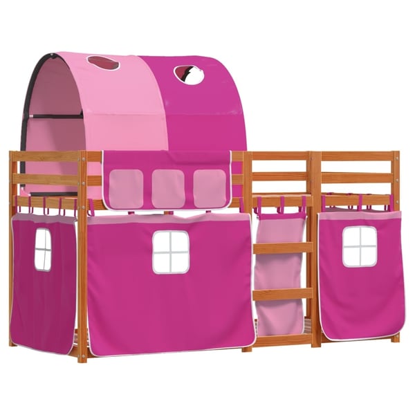 vidaXL Køyeseng med gardiner rose 80x200 cm heltre furu