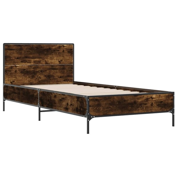 vidaXL sengeramme 75x190 cm konstrueret træ og metal røget eg