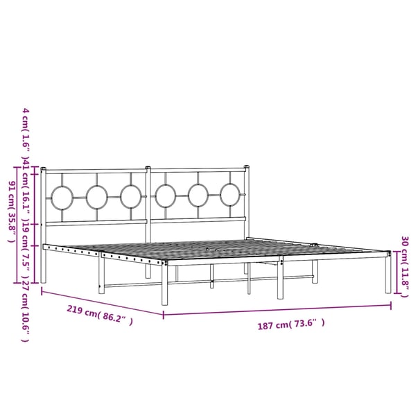 vidaXL sengeramme med sengegavl 183x213 cm metal hvid