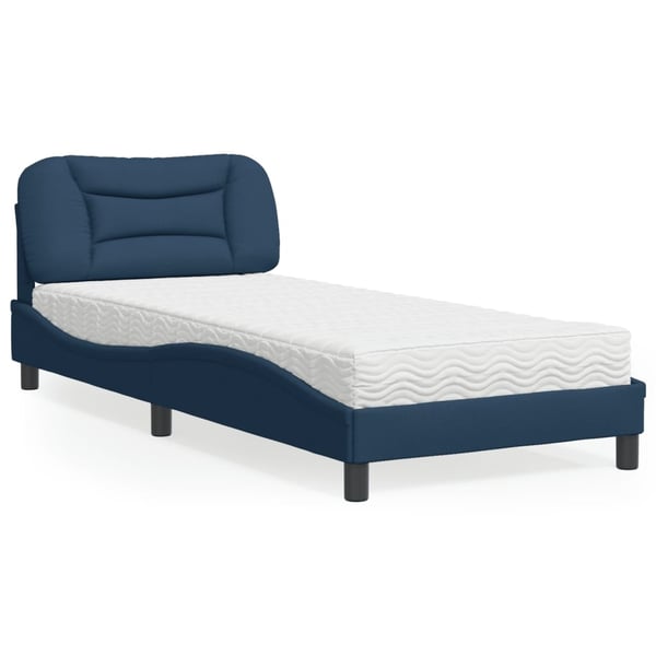 vidaXL seng med madras 90x190 cm stof blå