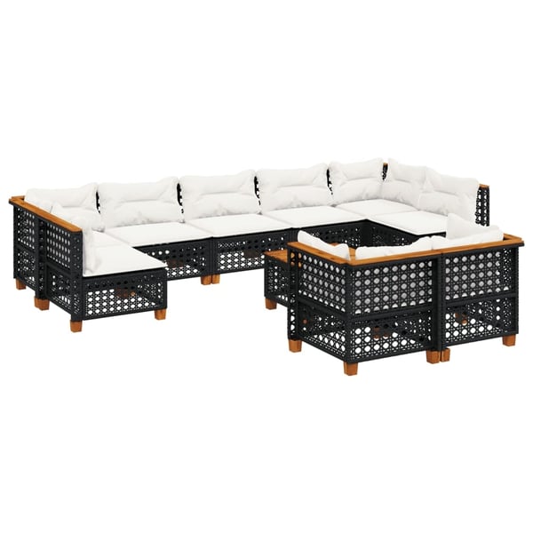 vidaXL sofasæt til haven 10 dele med hynder polyrattan sort
