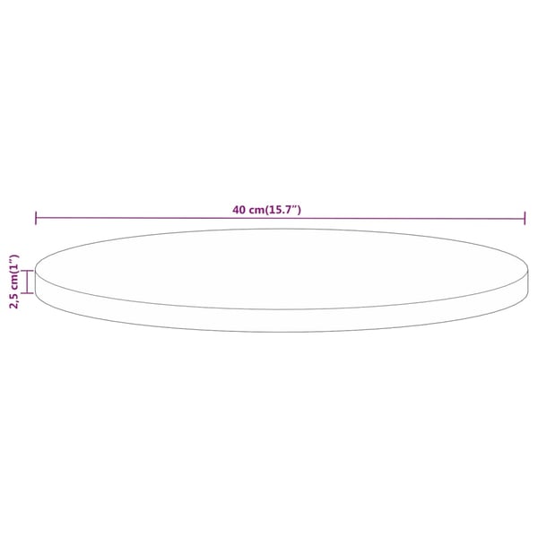 vidaXL Bordplate Ø 40x2,5 cm rund grovt heltre mango
