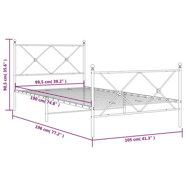 vidaXL Metallinen sängynrunko päädyillä musta 100x190 cm