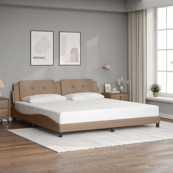 vidaXL sengeramme med LED uden madras Zadar 200x200 cm cappuccinofarvet