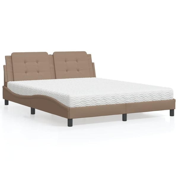 vidaXL seng med madras Zadar 160x200 cm kunstlæder cappuccinofarvet