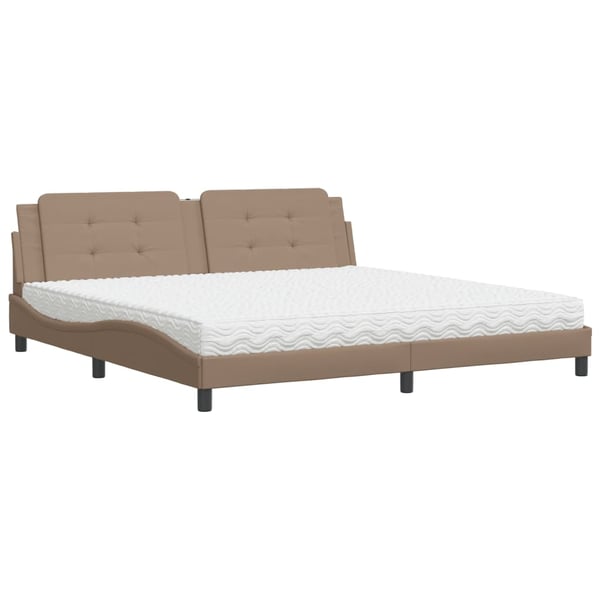 vidaXL seng med madras Zadar 200x200 cm kunstlæder cappuccinofarvet