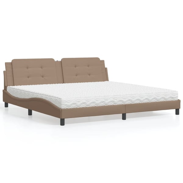 vidaXL seng med madras Zadar 200x200 cm kunstlæder cappuccinofarvet