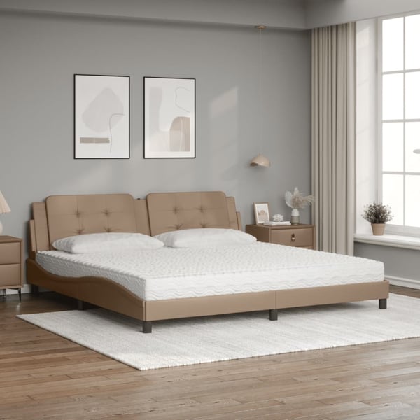 vidaXL seng med madras Zadar 200x200 cm kunstlæder cappuccinofarvet