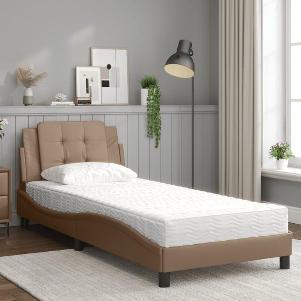 vidaXL sengeramme uden madras Zadar 100x200 cm kunstlæder cappuccinofarvet