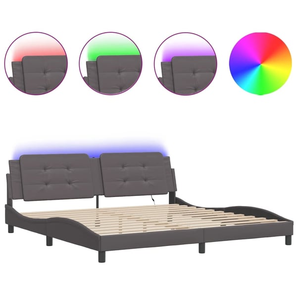 vidaXL sengeramme med LED uden madras Zadar 200x200 cm grå