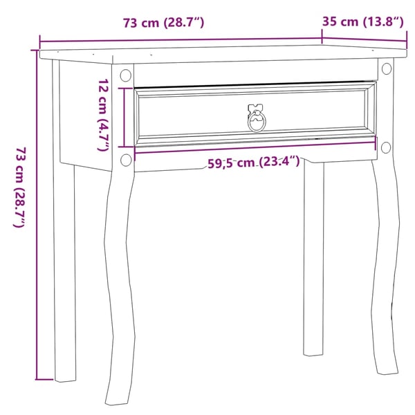 vidaXL konsolbord Corona 73x35x73 cm massivt fyrretræ