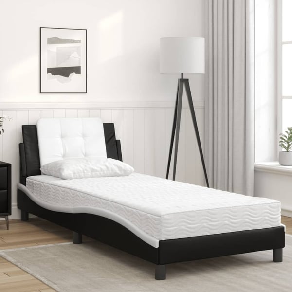 vidaXL sengeramme uden madras Zadar 100x200 cm kunstlæder sort og hvid