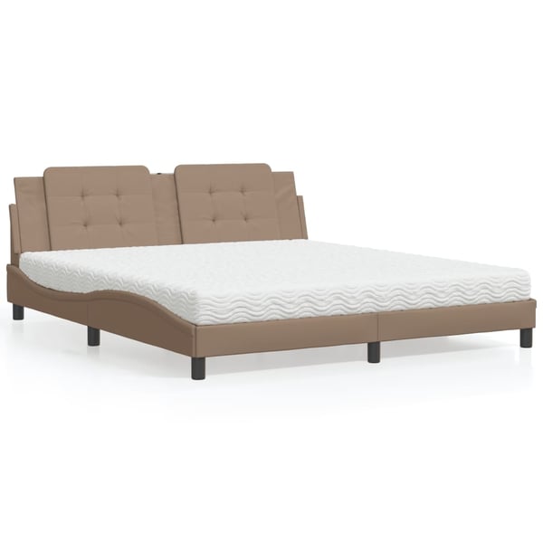 vidaXL seng med madras 180x200 cm kunstlæder cappuccinofarvet
