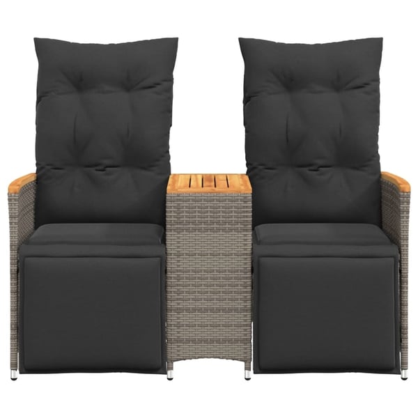vidaXL 2-personers havesofa med bord og lænefunktion polyrattan grå