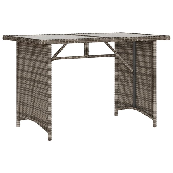 vidaXL Puutarhapöytä lasipöytälevy harmaa 110x68x70 cm polyrottinki
