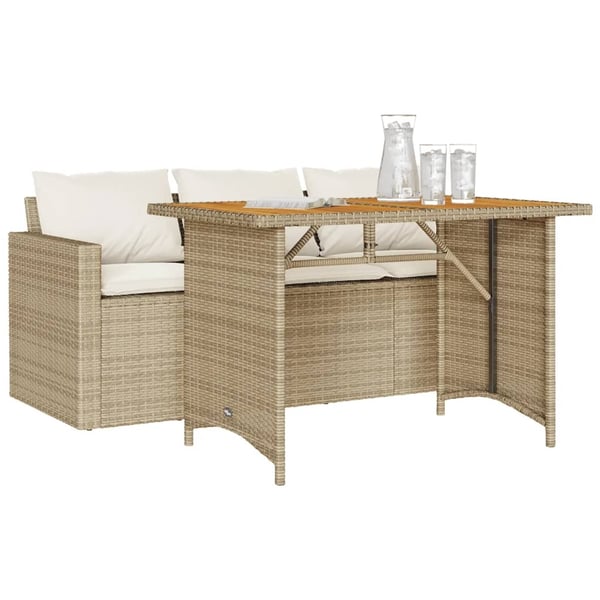 vidaXL Matgrupp för trädgården med dynor 2 delar beige konstrotting