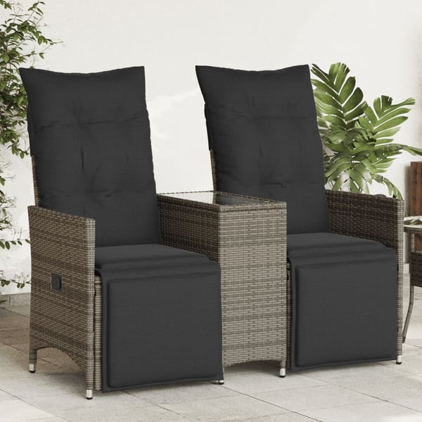 vidaXL 2-personers havesofa med bord og lænefunktion polyrattan grå