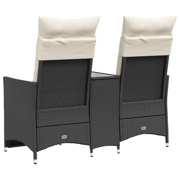 vidaXL 2-personers havesofa med bord og lænefunktion polyrattan sort