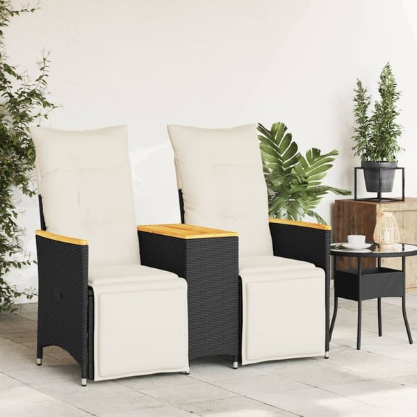 vidaXL 2-personers havesofa med bord og lænefunktion polyrattan sort