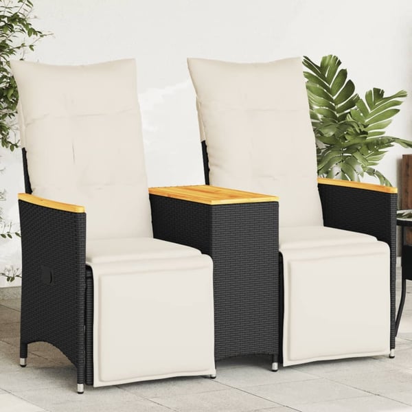 vidaXL 2-personers havesofa med bord og lænefunktion polyrattan sort