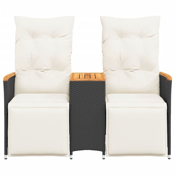 vidaXL 2-personers havesofa med bord og lænefunktion polyrattan sort