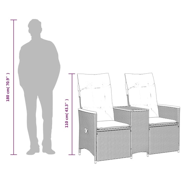 vidaXL 2-personers havesofa med bord og lænefunktion polyrattan sort
