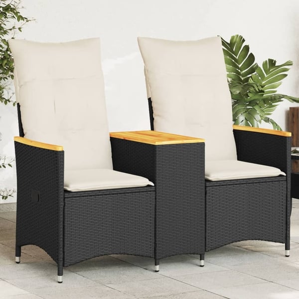 vidaXL 2-personers havesofa med bord og lænefunktion polyrattan sort