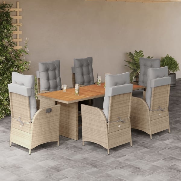 vidaXL spisebordssæt til haven 7 dele med hynder polyrattan beige