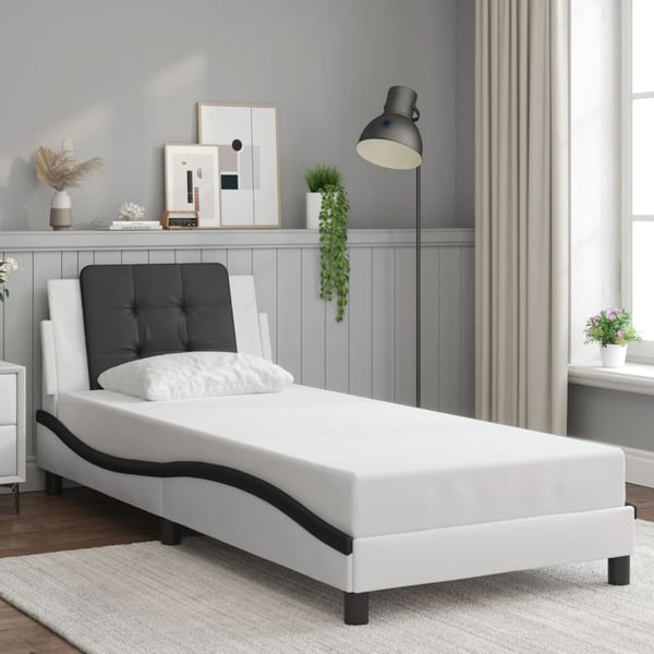 vidaXL sengeramme med LED uden madras Zadar 90x200 cm hvid og sort