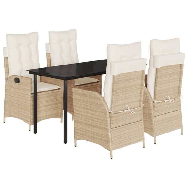 vidaXL spisebordssæt til haven 5 dele med hynder polyrattan beige