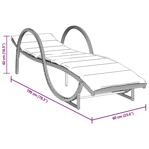 vidaXL liggestol med hynde 60x199x42 cm polyrattan sort