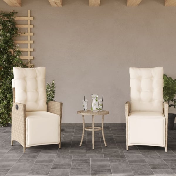 vidaXL havestole 2 stk. med lænefunktion og fodstøtte polyrattan beige