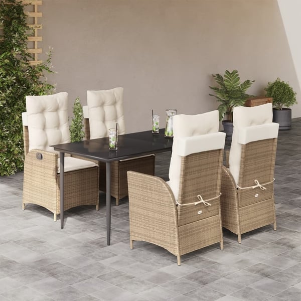 vidaXL spisebordssæt til haven 5 dele med hynder polyrattan beige