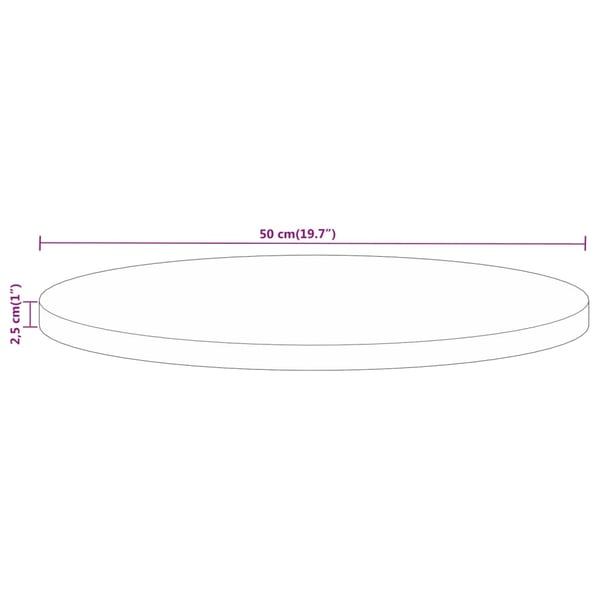 vidaXL Bordplate Ø 50x2,5 cm rund heltre mango