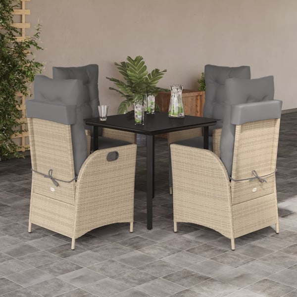 vidaXL spisebordssæt til haven 5 dele med hynder polyrattan beige