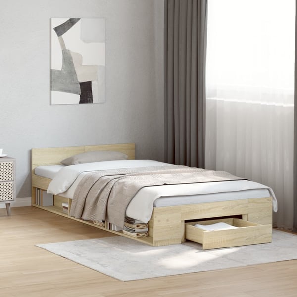 vidaXL sengeramme med skuffe 100x200 cm konstrueret træ sonoma-eg