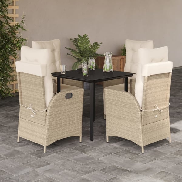 vidaXL spisebordssæt til haven 5 dele med hynder polyrattan beige