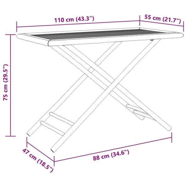 vidaXL foldbart havebord 110x55x75 cm bambus