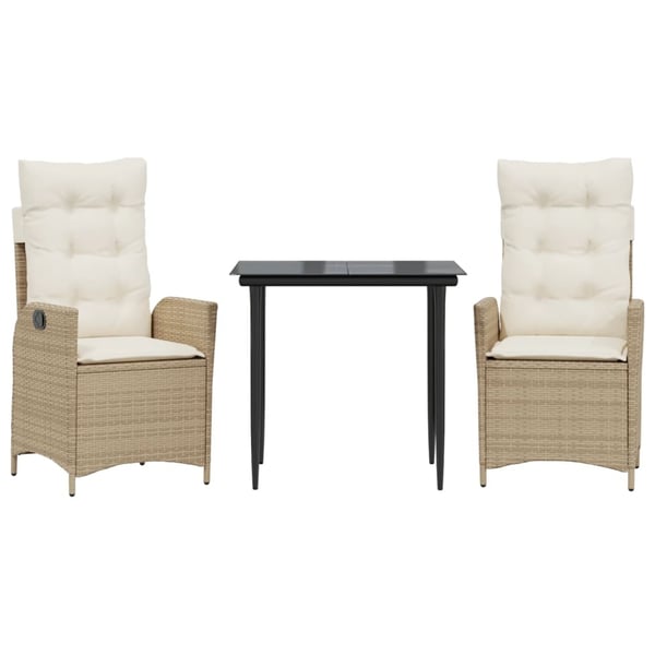 vidaXL spisebordssæt til haven 3 dele med hynder polyrattan beige