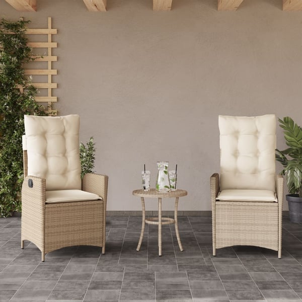 vidaXL havestole 2 stk. med lænefunktion og hynder polyrattan beige