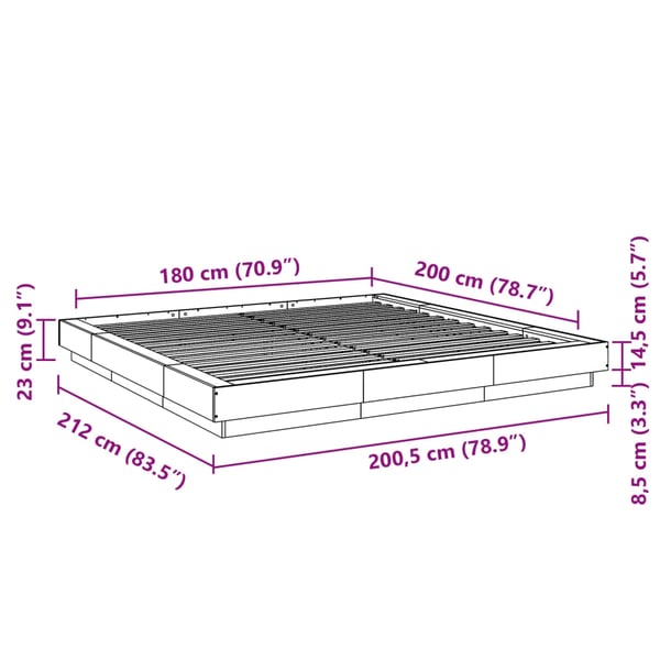 vidaXL Sengeramme betonggrå 180x200 cm konstruert tre