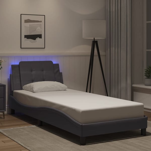 vidaXL sengeramme med LED uden madras Zadar 90x190 cm grå