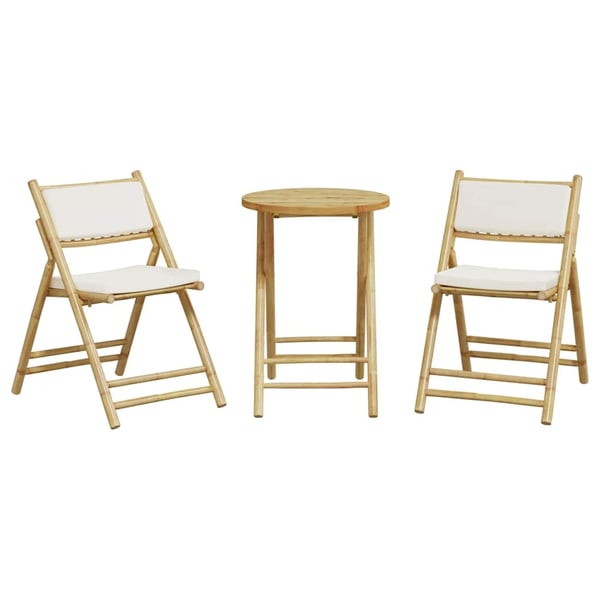 vidaXL bistrostole 3 stk. foldbare med cremehvide hynder bambus