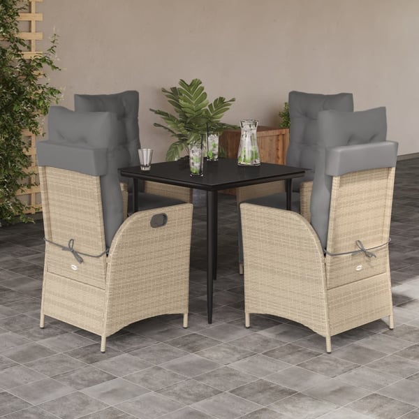vidaXL spisebordssæt til haven 5 dele med hynder polyrattan beige