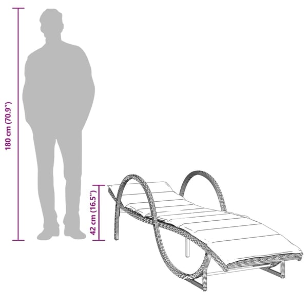 vidaXL liggestol med hynde 60x199x42 cm polyrattan lysegrå