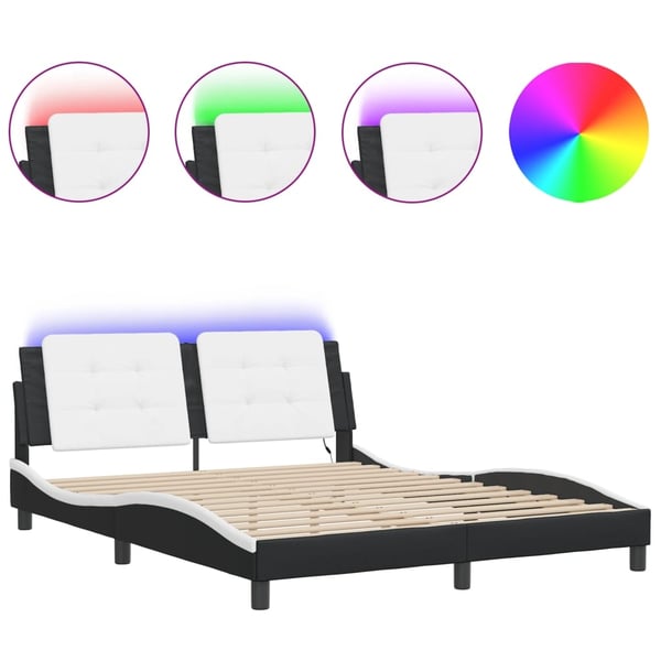 vidaXL sengeramme med LED uden madras Zadar 160x200 cm sort og hvid