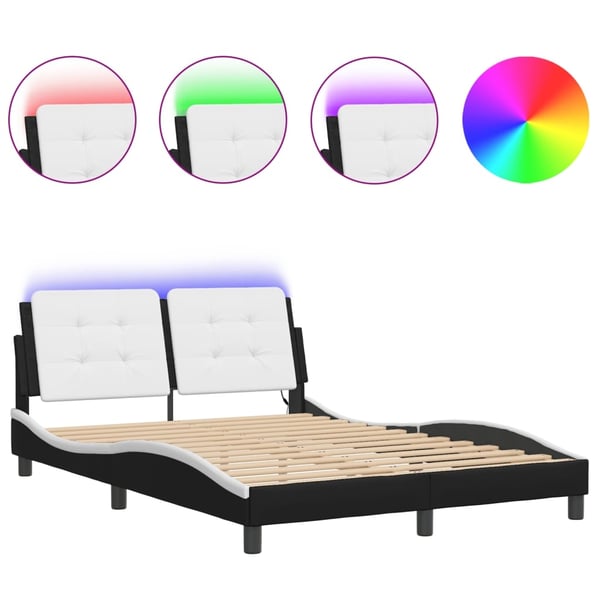 vidaXL Sängram med LED-belysning svart och vit 140x190 cm konstläder