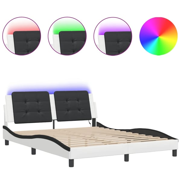 vidaXL sengeramme med LED uden madras Zadar 160x200 cm hvid og sort