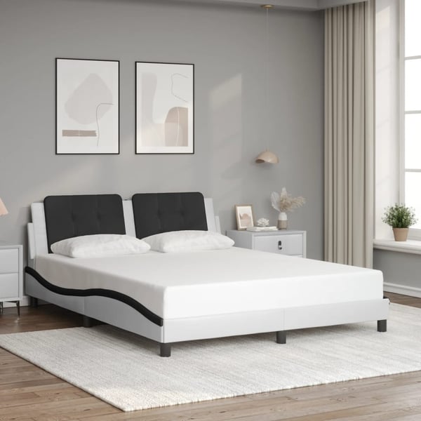 vidaXL sengeramme med LED uden madras Zadar 160x200 cm hvid og sort